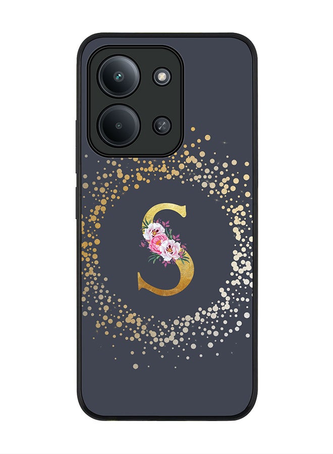 For Xiaomi Redmi 15C 4G Case,Slim fit Camera Protection, Shockproof Thin Phone cover  - Custom Monogram Floral - S  (Grey )